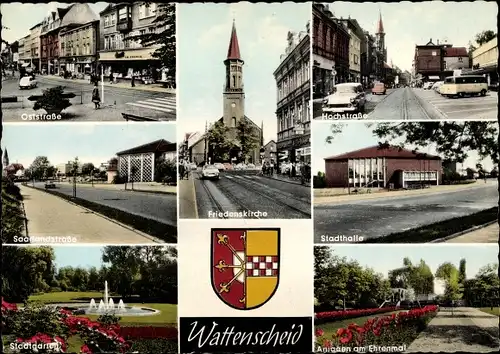 Ak Wattenscheid Bochum Ruhrgebiet, Hochstraße, Anlagen, Stadthalle, Friedenskirche, Stadtgarten