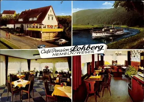 Ak Hemeln Hann. Münden in Niedersachsen, Cafe-Pension Lohberg, Innenansicht, Salondampfer