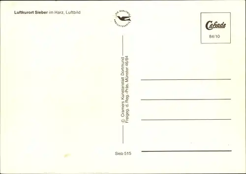 Ak Sieber Herzberg am Harz, Luftaufnahme