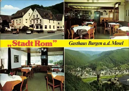 Ak Burgen an der Mosel, Gasthaus Stadt Rom, Panorama