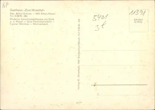 Ak Alken an der Mosel, Gasthaus Zum Moseltal