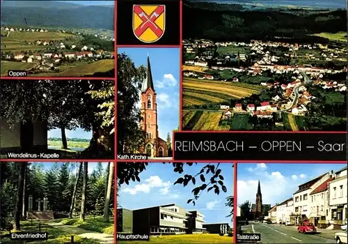 Ak Reimsbach Oppen Beckingen im Saarland, Gesamtansicht, Kirche, Ehrenfriedhof, Wendelinuskapelle