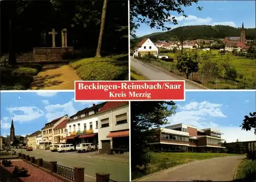 Ak Reimsbach Beckingen im Saarland, Teilansicht, Ehrenmal, Straßenpartie