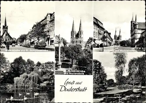Ak Duderstadt im Eichsfeld, Teich, Park, St. Servatius Kirche, Rathaus, Marktstraße, Cyriakuskirche