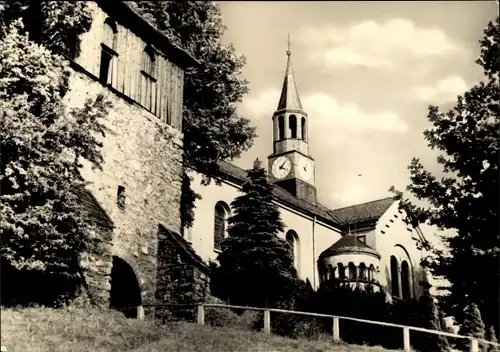 Ak Lugau im Erzgebirge, Alter Glockenturm und Kirche