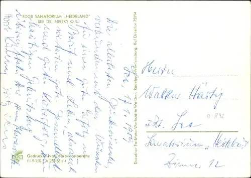 Ak See Niesky in der Oberlausitz, FDGB Sanatorium Heideland