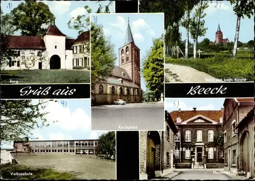 Ak Beeck Wegberg im Kreis Heinsberg, Schule, Burg, Kirche, Holtumer Straße