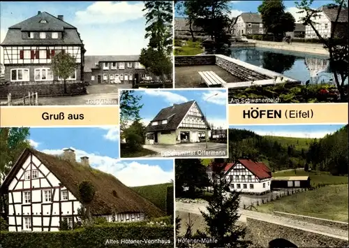 Ak Höfen Monschau Montjoie in der Eifel, Mühle, Schwanenteich, Vennhaus, Josefsheim