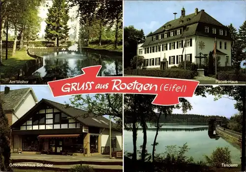 Ak Roetgen in der Eifel, Am Weiher, Pacelli Haus, Geschenkhaus Schröder, Talsperre