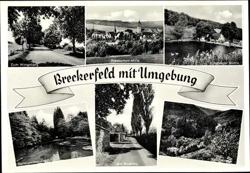Ak Breckerfeld in Nordrhein Westfalen, Reckhammer Teich, Panorama, Zum Wengeberg, Mühle