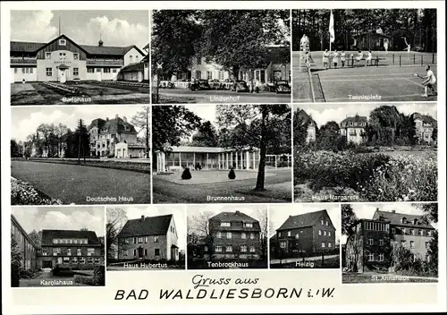 Ak Bad Waldliesborn Lippstadt in Westfalen, Badehaus, Deutsches Haus, Lindehof, Tennisplatz