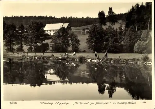 Ak Lichtenberg im Erzgebirge, Forstgasthof zur Schwingerei, Burnberg Freibad, Hahn 13260