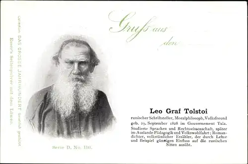 Ak Russischer Schriftsteller Lew Nikolajewitsch Graf Tolstoi, Portrait, Reklame,Esser's Seifenpulver
