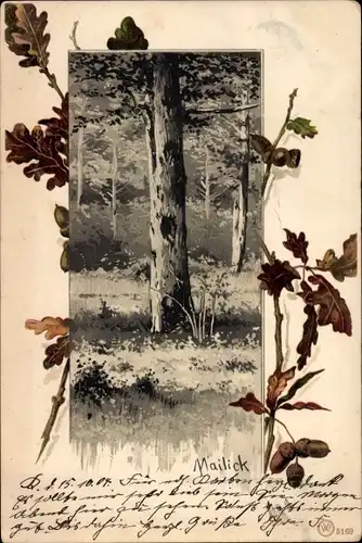 Künstler Ak Mailick, Waldpartie, Eichenblätter