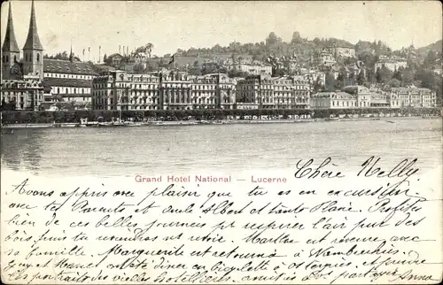 Ak Luzern Stadt Schweiz, Grand Hotel National, Seeblick