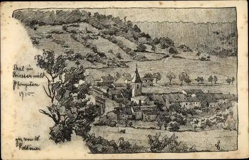 Künstler Ak Lothringen Meurthe et Moselle, Thal im Priesterwald, Pfingsten 1915, Gesamtansicht