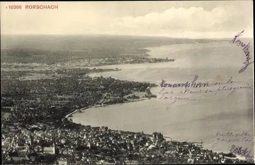 Ak Rorschach Kanton Sankt Gallen Schweiz, Luftaufnahme, Panorama, Bodensee