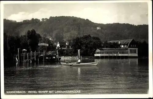 Ak Mannenbach Kanton Thurgau, Hotel Schiff, Landungsbrücke