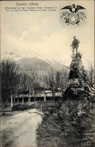 Ak Aosta Aostatal, Monumento a Vittorio Emanuele II nel giardino pubblico, Wappen