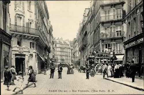 Ak Paris IX, Rue Vintimille, Rue Ballu, Omnibus, Telephones Postes