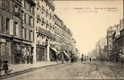 Ak Paris XVIII, Rue de la Chapelle, Rue de Torcy