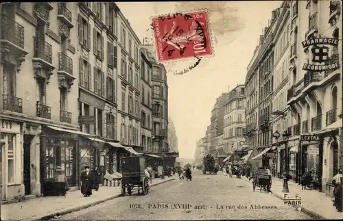 Ak Paris XVIII, la Rue des Abesses, Pharmacie, Lextra