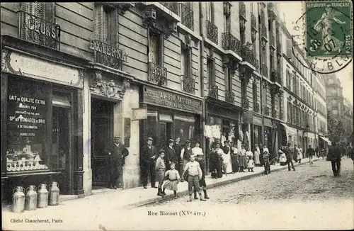 Ak Paris XV, Rue Blomet, Beurre et Oeufs, Milchkannen, Anwohner, Passanten