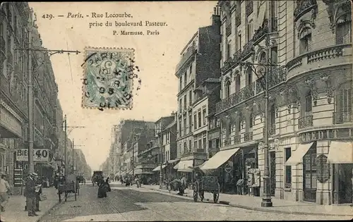 Ak Paris XV, Rue Lecourbe, Boulevard Pasteur, Geschäfte, Bank