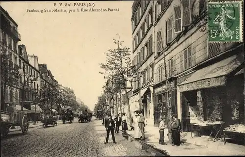 Ak Paris X, Faubourg Saint Martin, rue Alexandre Parodi, Geschäfte, Pferdefuhrwerke