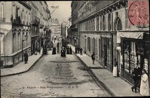 Ak Paris VIII, Rue Washington, Geschäfte, Straßenpartie