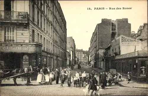 Ak Paris XVIII., Rue des Roses, Geschäfte, Restaurant