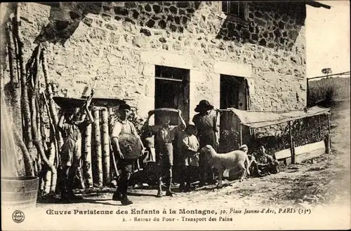 Ak Paris XIII., Oeuvre Parisienne des Enfants a la Montagne, Place Jeanne d'Arc, Transport des Pains