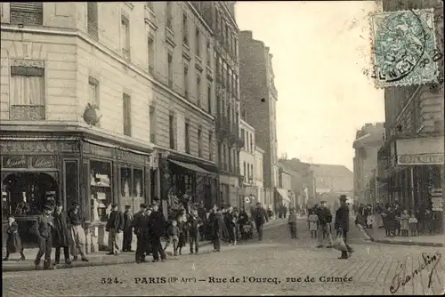 Ak Paris XIX., Rue de l'Ourcq, rue de Crimee, Tabakhandlung