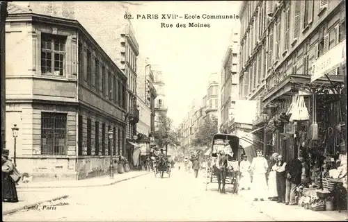 Ak Paris XVII., Ecole Communale, Rue des Moines, Geschäfte