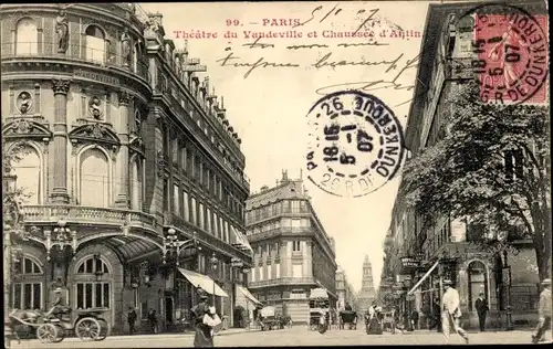 Ak Paris II., Theatre du Vaudeville et Chaussee d'Antin