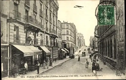 Ak Paris XVII., Rue Pouchet, les Ecoles, Flugzeug