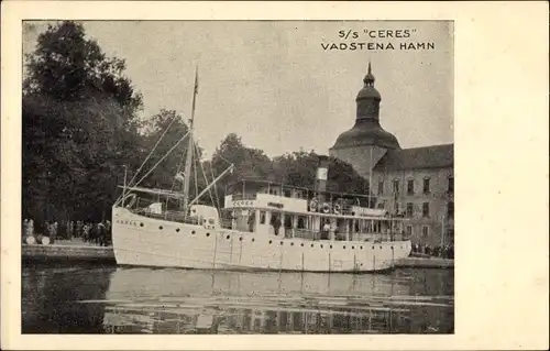 Ak Vadstena Schweden, Dampfer SS Ceres im Hafen