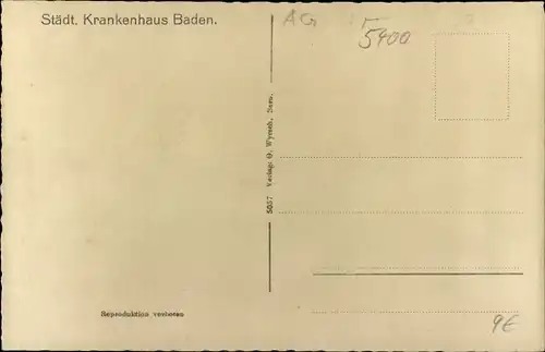 Ak Baden Kt Aargau Schweiz, Städtisches Krankenhaus, Fliegeraufnahme