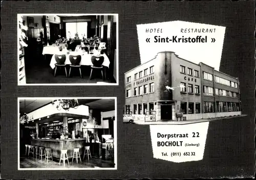 Ak Bocholt Limburg Niederlande, Hotel Restaurant Sint-Kristoffel, Außenansicht, Bar, Gastraum