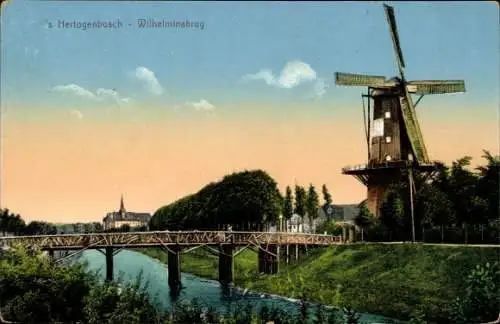 Ak ’s Hertogenbosch Den Bosch Nordbrabant Niederlande, Wilhelminabrug, Molen