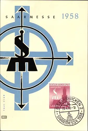 Briefmarken Ak Saarmesse 1958, Ersttag 10 04 1958, Bundespost