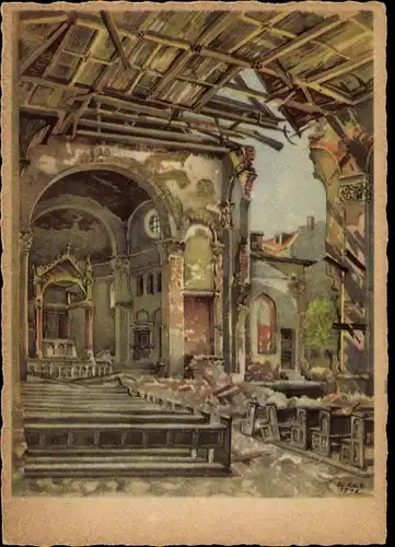 Künstler Ak Reitz, G., München, Inneres der St. Benediktuskirche, Kriegszerstörung 1944 2. WK