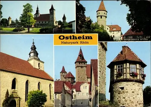 Ak Ostheim vor der Rhön Unterfranken, Teilansicht, Kirche, Turm