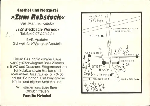 Ak Stettbach Werneck in Unterfranken, Teilansicht, Gasthof zum Rebstock