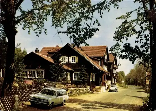 Ak Bischofsheim an der Rhön, Rhönhäuschen, Berggasthof und Pension, Auto