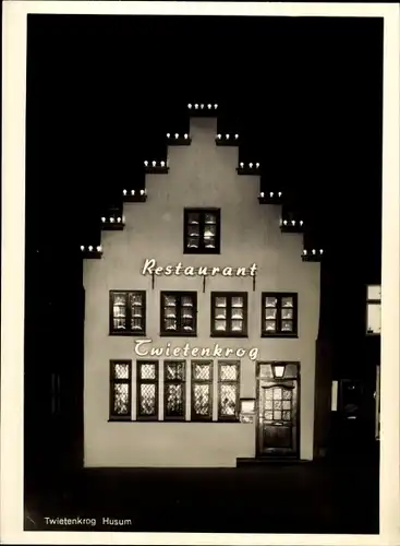 Ak Husum in Nordfriesland, Restaurant Twietenkrog bei Nacht