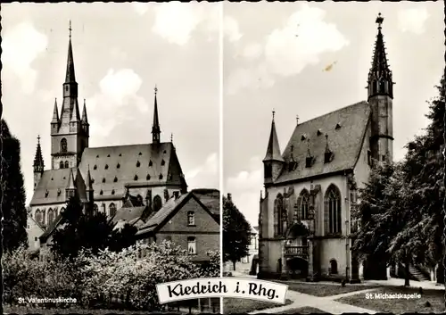 Ak Kiedrich im Rheingau Taunus, St. Michaeliskapelle, St. Valentinuskirche