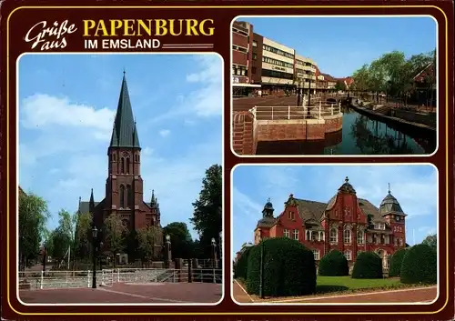 Ak Papenburg im Emsland, Kirche, Rathaus, Promenade