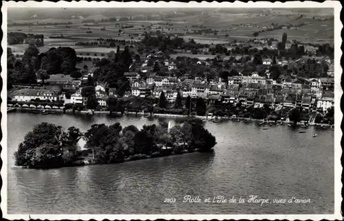 Ak Rolle Kanton Waadt, Ortsansicht, Ile de La Harpe, vues d'avion, Luftaufnahme