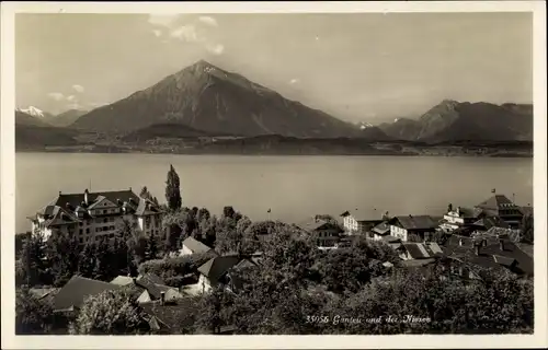 Ak Gunten am Thunersee Kanton Bern, Blick über den See zum Niesen